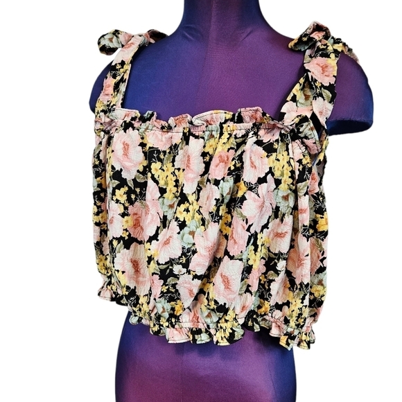 Forever 21 Romance Floral Print Square Neck Tie Sleeve Crop Top Size 3X Plus - Picture 2 of 9